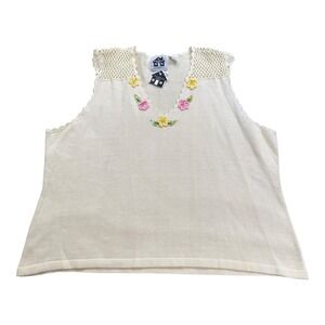 Storybook Knits Vest Womens 3X Cream Floral Embroidered Sequin Crochet V-Neck